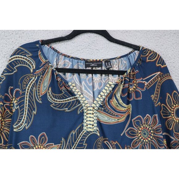 Susan Graver Artisan Long Bell Sleeve Tunic-Size 1X-Rhinestones - Picture 3 of 10